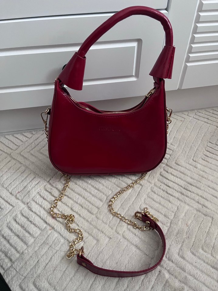 Bordo Zincir Detaylı Deri Kadın Çanta - Görsel 3