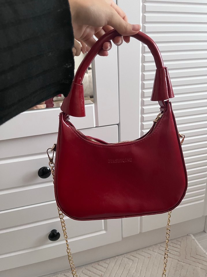 Bordo Zincir Detaylı Deri Kadın Çanta - Görsel 4
