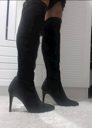 Siyah Süet Topuklu Çizme - Görsel 2