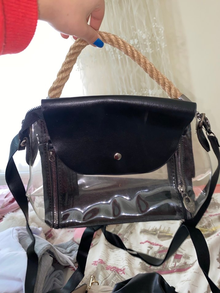 Siyah Şeffaf Deri Kadın Çanta - Görsel 2