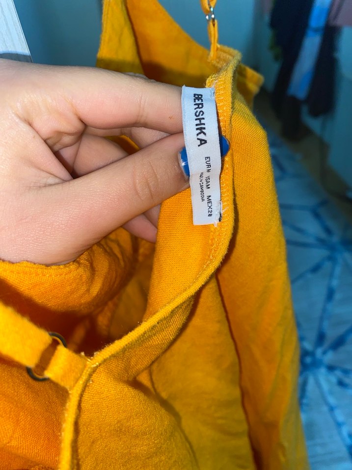 Turuncu Midi Askılı Keten Elbise - Görsel 3