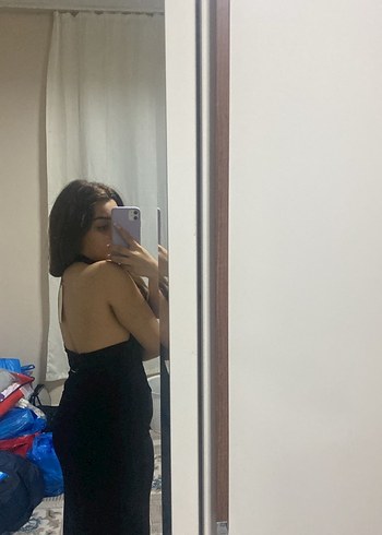 Siyah sırt detaylı Uzun Gotik Elbise - Görsel 3