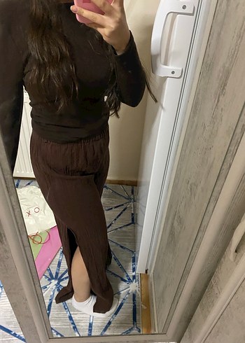 Kadın Kahverengi Keten yırtmaçlı Pantolon - Görsel 2