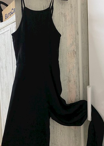 Siyah İnce Askılı Midi Kadın Tulum - Görsel 2