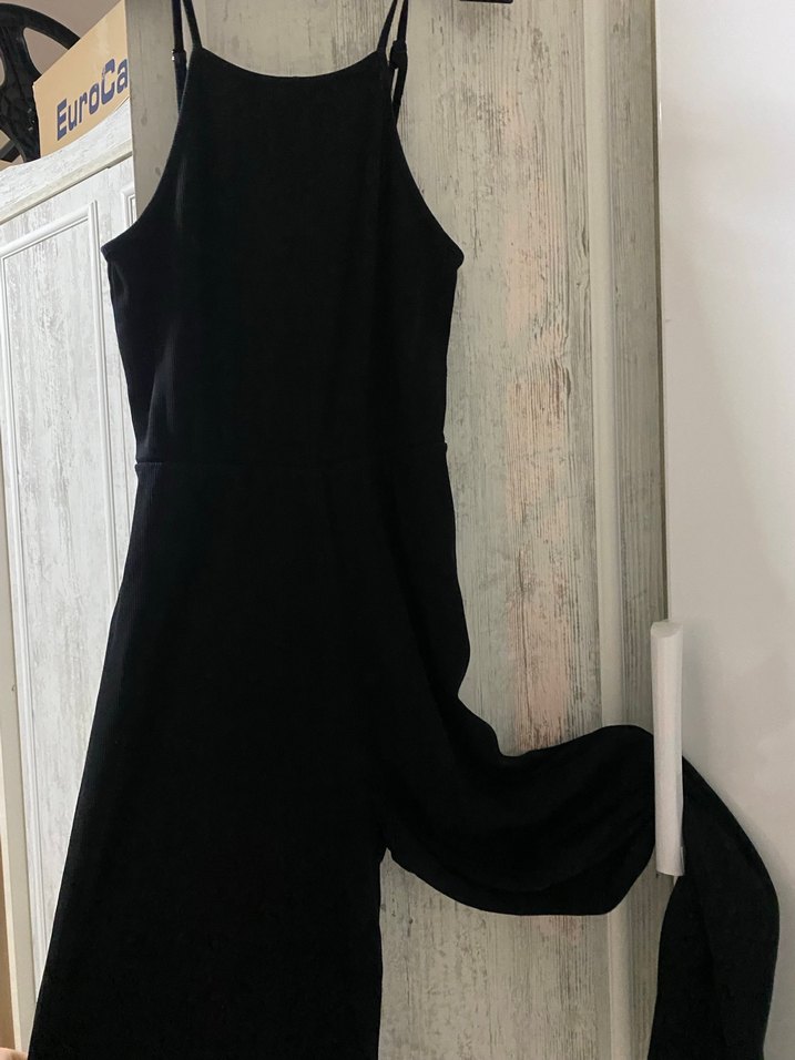 Siyah İnce Askılı Midi Kadın Tulum - Görsel 2