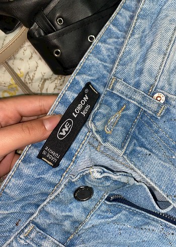 Gri Düğmeli taşlı parlak Salaş Midi Kot Pantolon - Görsel 3