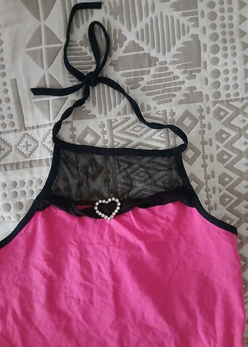 Diğer Deri Gösterişli Pembe Mini Halter Üst