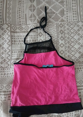 s Beden Deri Gösterişli Pembe Mini Halter Üst