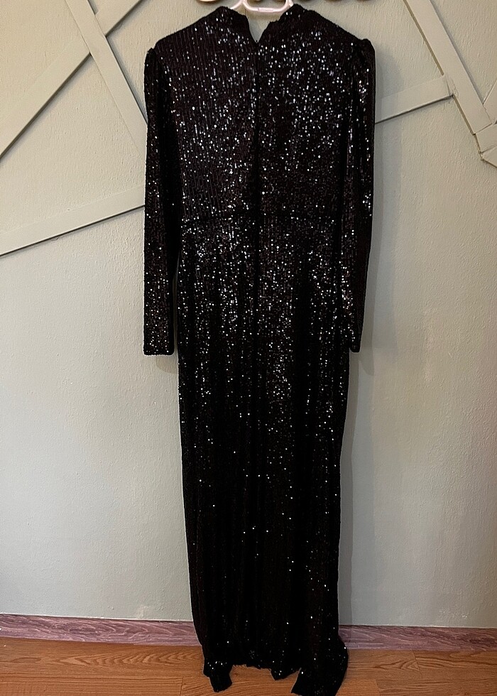 Siyah Payetli Tesettür Abiye - Görsel 4