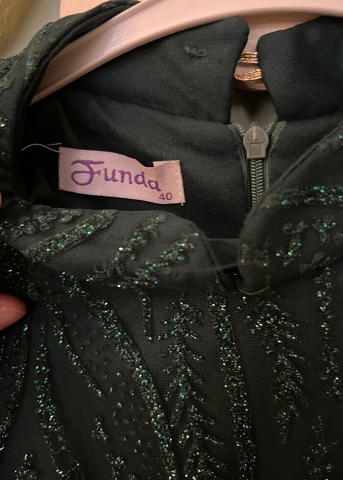 Simli Zümrüt Yeşili Tesettür abiye - Görsel 4