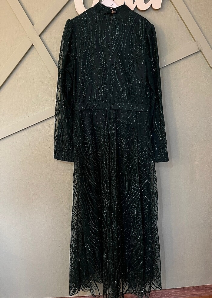 Simli Zümrüt Yeşili Tesettür abiye - Görsel 5