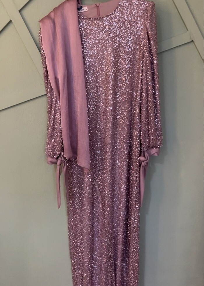 Simli Leylak Rengi Tesettür Abiye - Görsel 2