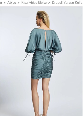 Cengiz Aktürk Gri Drapeli Mini Abiye Elbise - Görsel 2