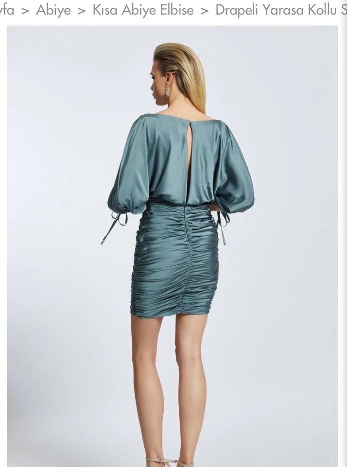 Cengiz Aktürk Gri Drapeli Mini Abiye Elbise - Görsel 2