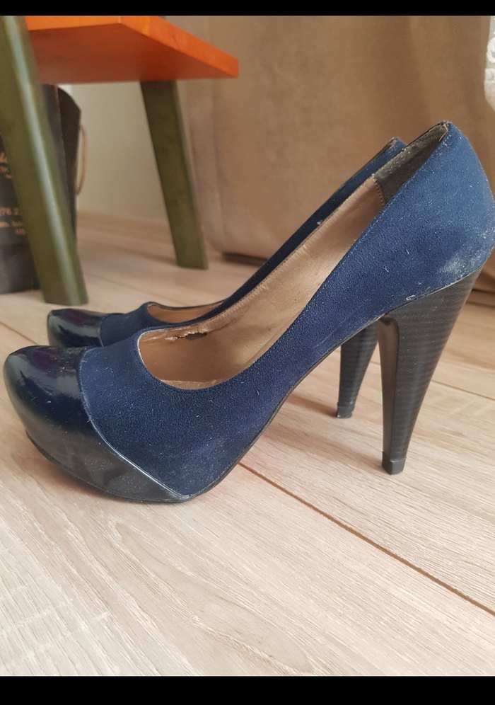 Klasik Şıklık Mavi Platform Topuklu Ayakkabı - Görsel 2