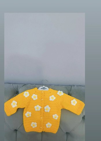Diğer Sarı Çiçek Desenli Kız Örgü Hırka