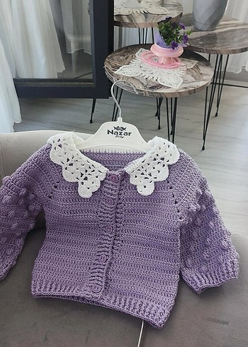 Kız Çocuk Lila Örgü Hırka - Görsel 5