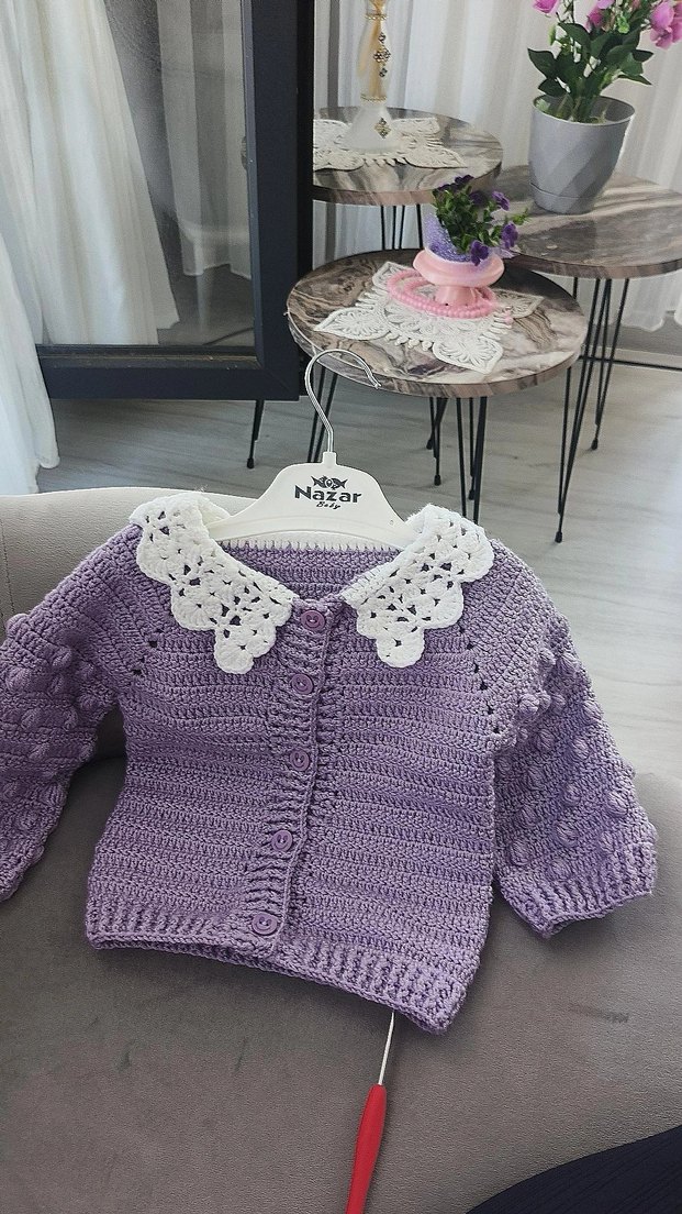 Kız Çocuk Lila Örgü Hırka - Görsel 5