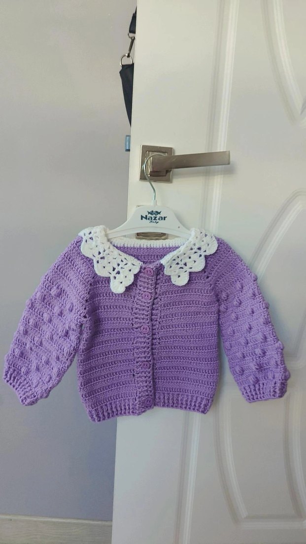 Kız Çocuk Lila Örgü Hırka - Görsel 2