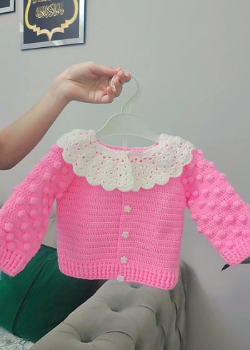 Kız Çocuk Pembe Örgü Hırka - Görsel 3