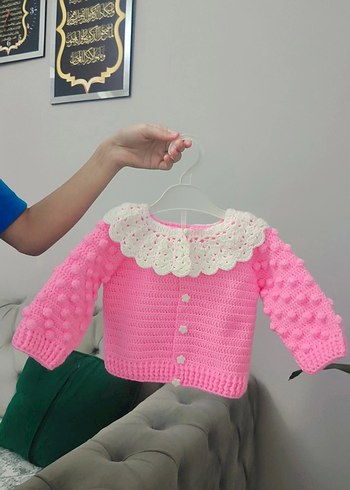 Kız Çocuk Pembe Örgü Hırka - Görsel 2