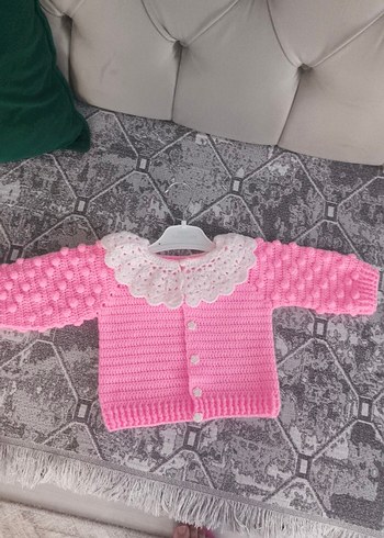 Kız Çocuk Pembe Örgü Hırka - Görsel 6