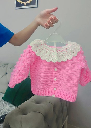 Kız Çocuk Pembe Örgü Hırka - Görsel 4