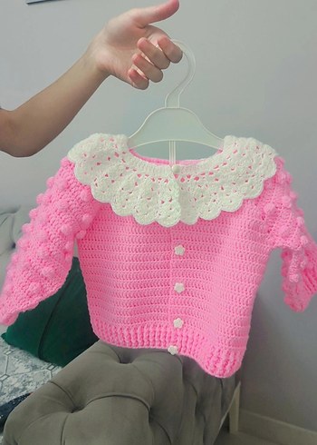 Kız Çocuk Pembe Örgü Hırka - Görsel 5