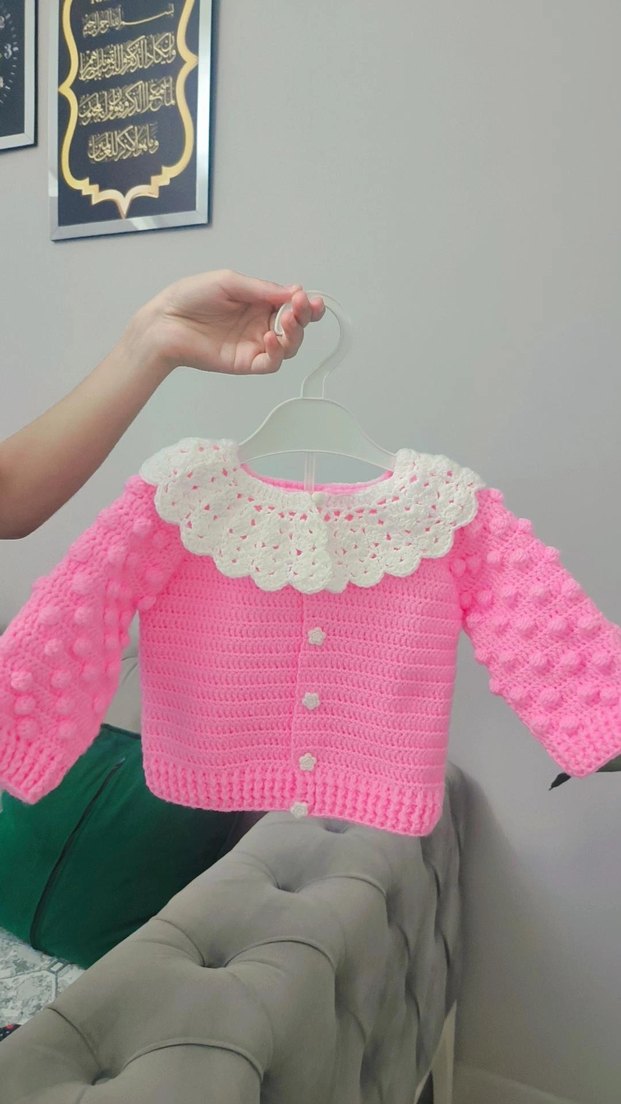 Kız Çocuk Pembe Örgü Hırka - Görsel 3