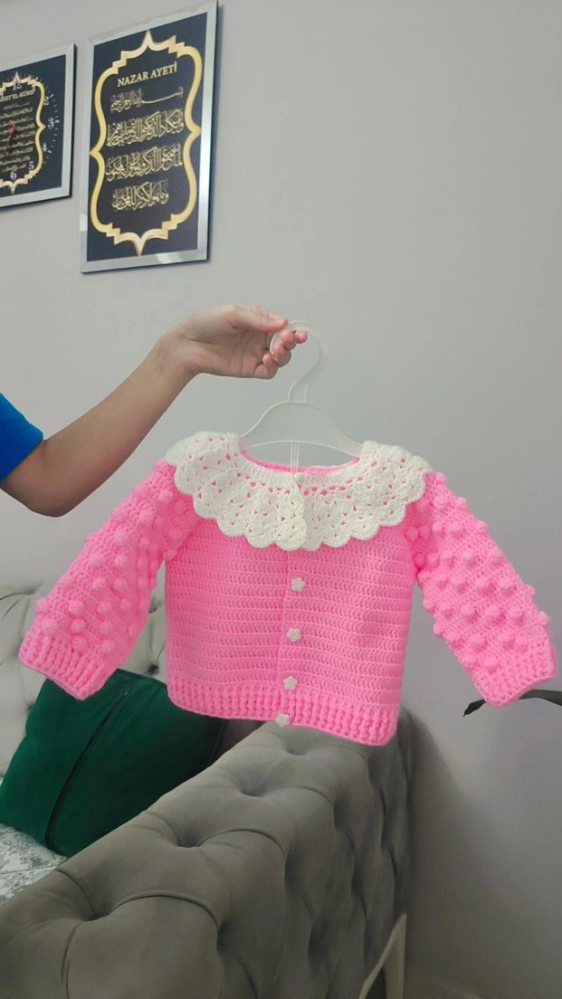 Kız Çocuk Pembe Örgü Hırka - Görsel 2