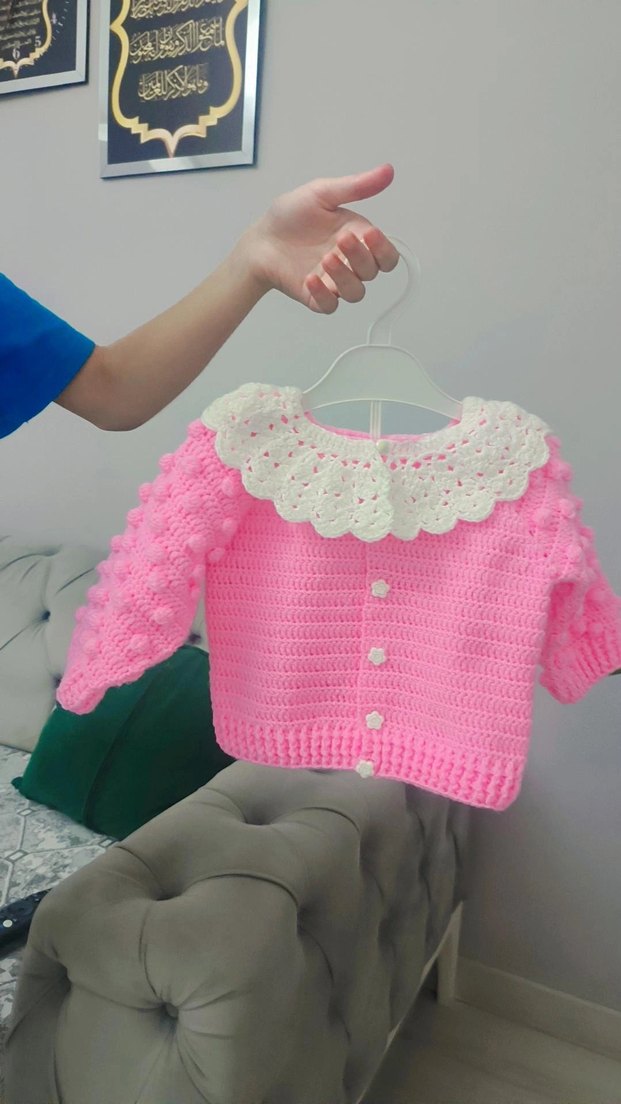 Kız Çocuk Pembe Örgü Hırka - Görsel 4