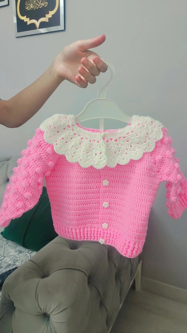 Kız Çocuk Pembe Örgü Hırka - Görsel 5