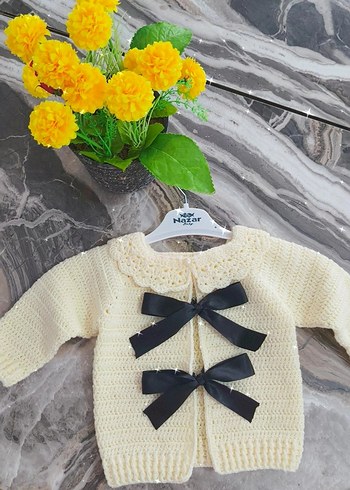 Kız Çocuk Sarı Örgü Hırka - Görsel 2