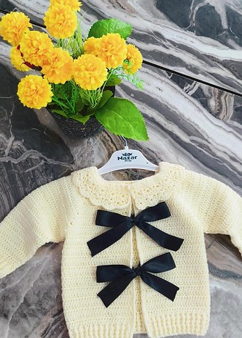 Kız Çocuk Sarı Örgü Hırka - Görsel 3