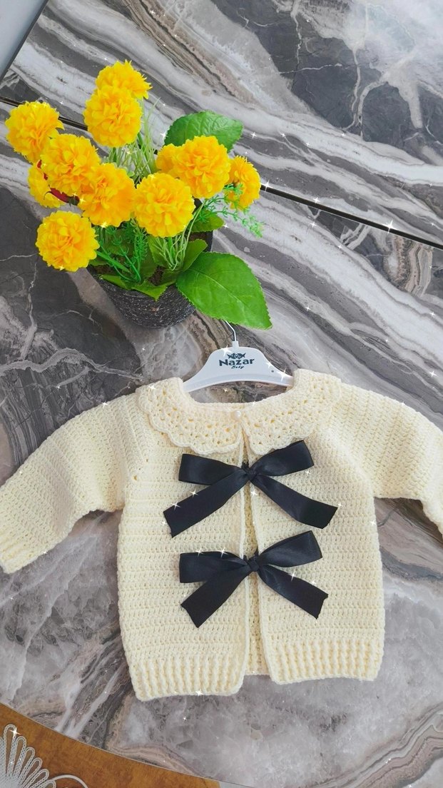 Kız Çocuk Sarı Örgü Hırka - Görsel 2