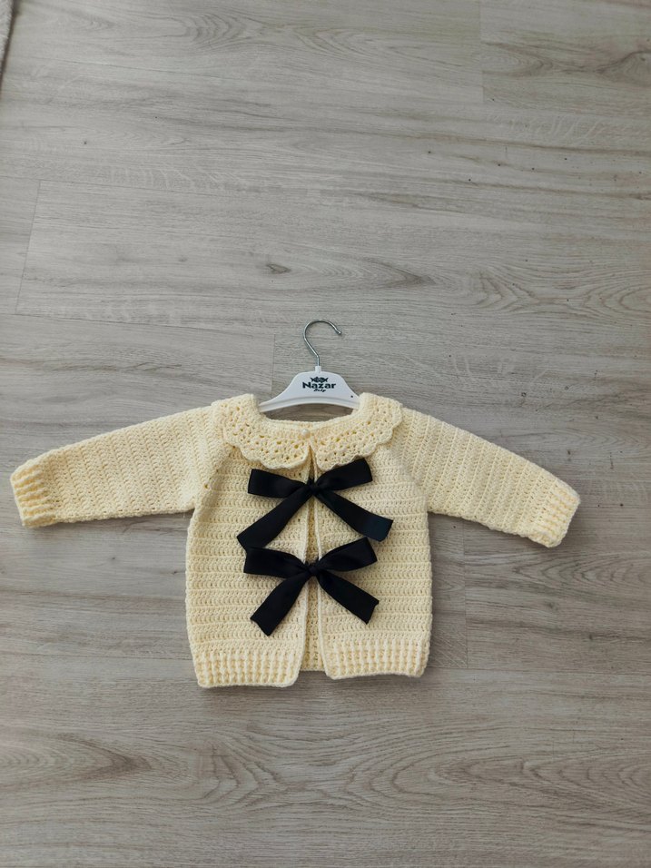 Kız Çocuk Sarı Örgü Hırka - Görsel 4