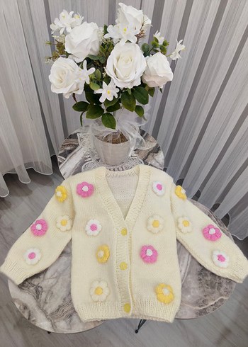 Çiçek Desenli Bohem Örgü Kız Hırka - Görsel 2