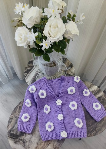 Mor Nakışlı Örgü Kız Hırkası - Görsel 4