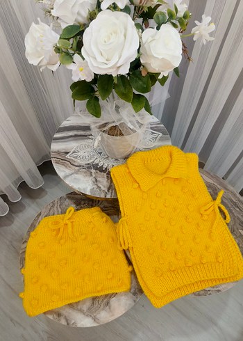 Sarı Kız Çocuk Triko Süveter ve etek  Takımı - Görsel 2