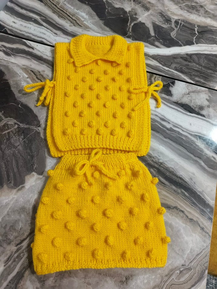 Sarı Kız Çocuk Triko Süveter ve etek  Takımı - Görsel 3