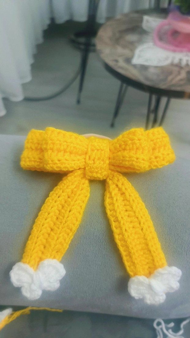Sarı Örgü Fiyonk Saç Aksesuarı - Görsel 2