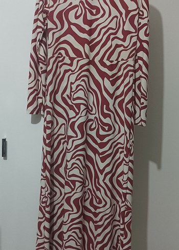 Diğer Bordo Zebra Desenli Uzun Bohem Elbise