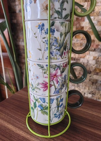 Çiçek Desenli 4'lü Yeşil Pastel Kupa Seti - Görsel 5