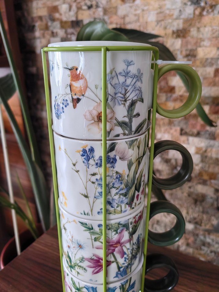 Çiçek Desenli 4'lü Yeşil Pastel Kupa Seti - Görsel 4