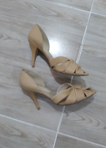 39 Beden Bej Piliseli Stiletto Kadın hakiki deri Abiye Ayakkabı