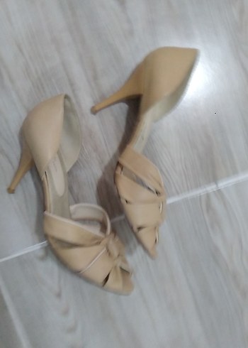 39 Beden camel Renk Bej Piliseli Stiletto Kadın hakiki deri Abiye Ayakkabı
