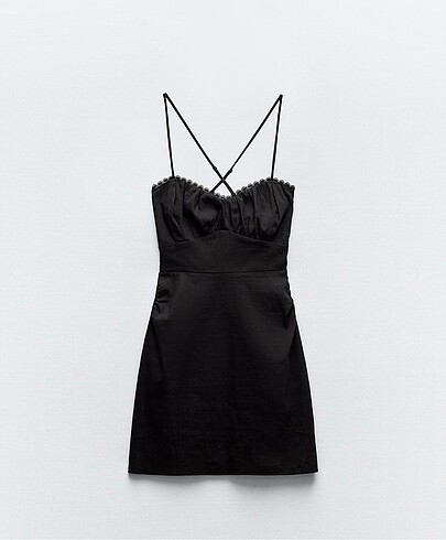 Zara dantel şeritli mini elbise