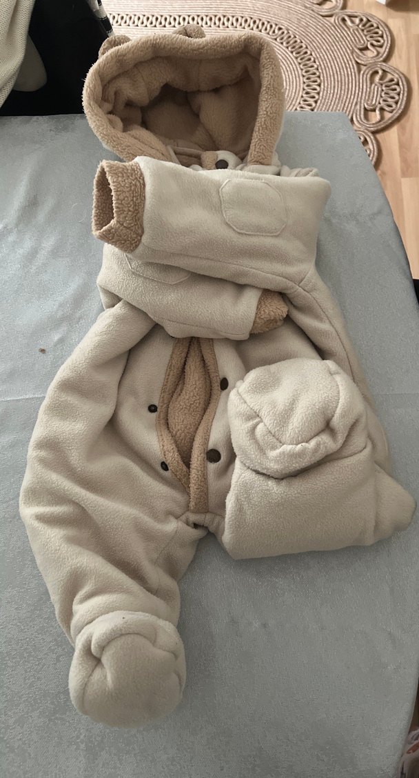 Kürklü Bebek  Tulumu Krem - Görsel 3