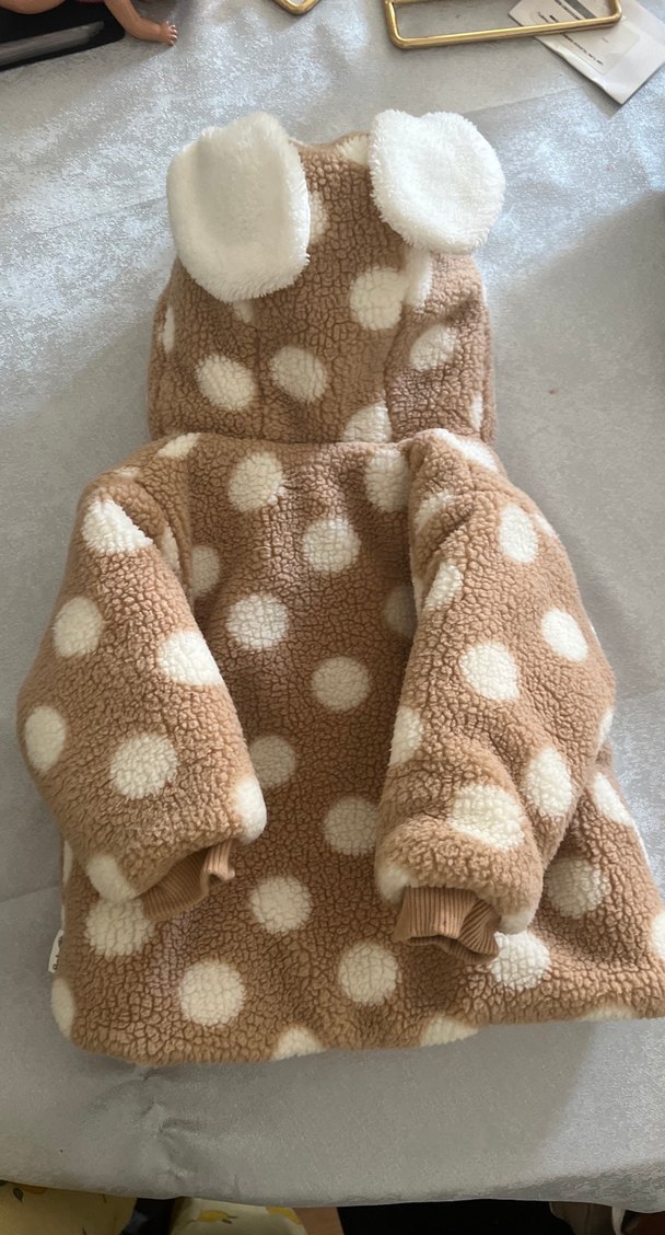 Kahverengi Puantiyeli Bebek Kapüşonlu Ceket - Görsel 2