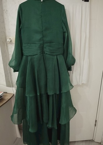 44 Beden Koyu Yeşil Uzun Kollu Vintage Elbise